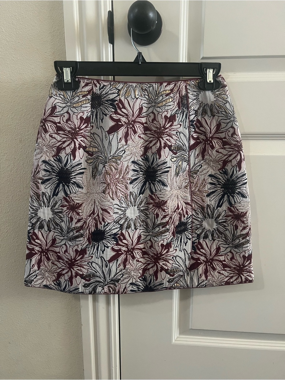 Lily Brown floral Mini Skirt in Burgundy and Navy
